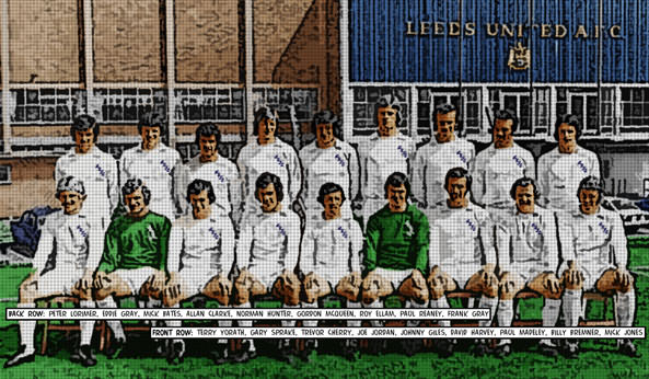 the don revie side of 1972-73 with the lufc script badge